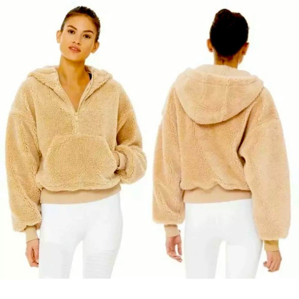 Alo Yoga Streetside Half Zip Hoodie Sherpa Camel Jacket SOLD OUT $158